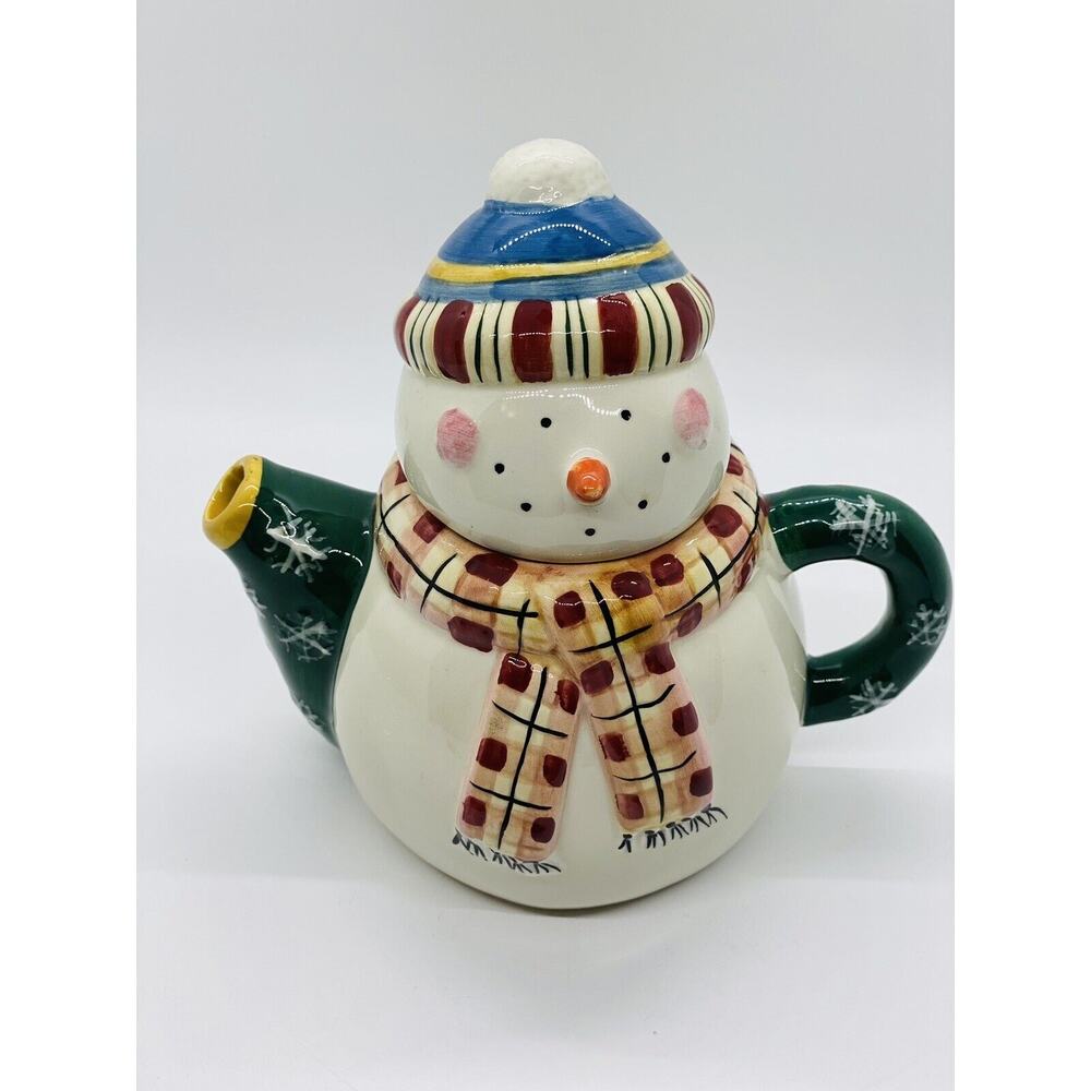 Debbie Mumm Marshmellow Snowman Mini Teapot Sakura China Hat Scarf Snowflakes
